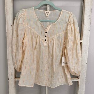 a.n.a. , XS NWT flowy shirt , cream with gold all over